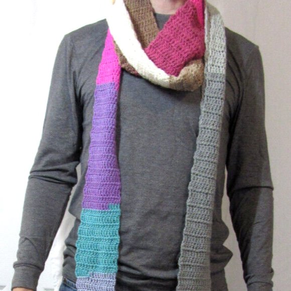 Multicolor Scarf 180x4 Extra Giant Long Handmade Crochet Winter Men Women NWT - Picture 5 of 7